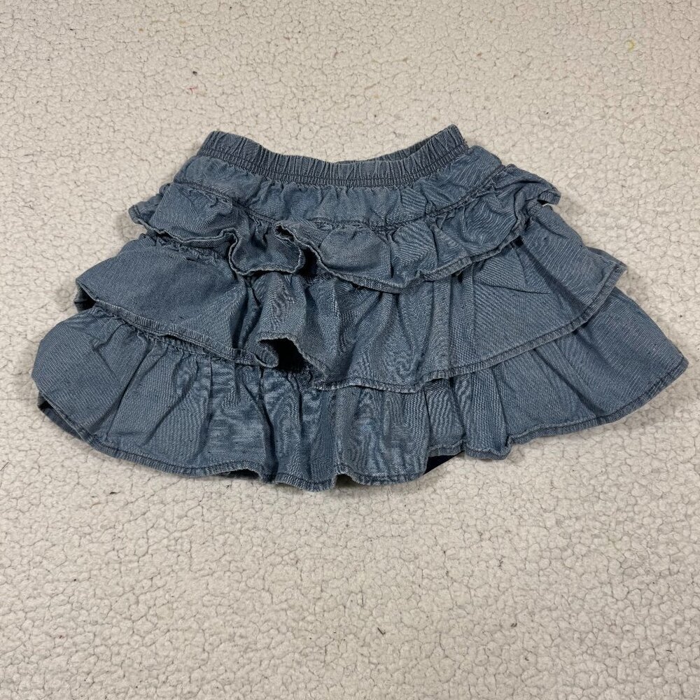 Hanna Andersson Girls Three Tier Scooter Skirt Size 110 (US 5) Flecked Chambray